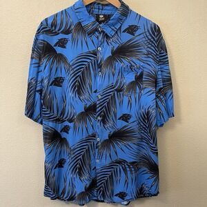 NFL Carolina Panthers Men's Hawaiian Shirt Team Apparel Blue Tropical Camp Sz XL